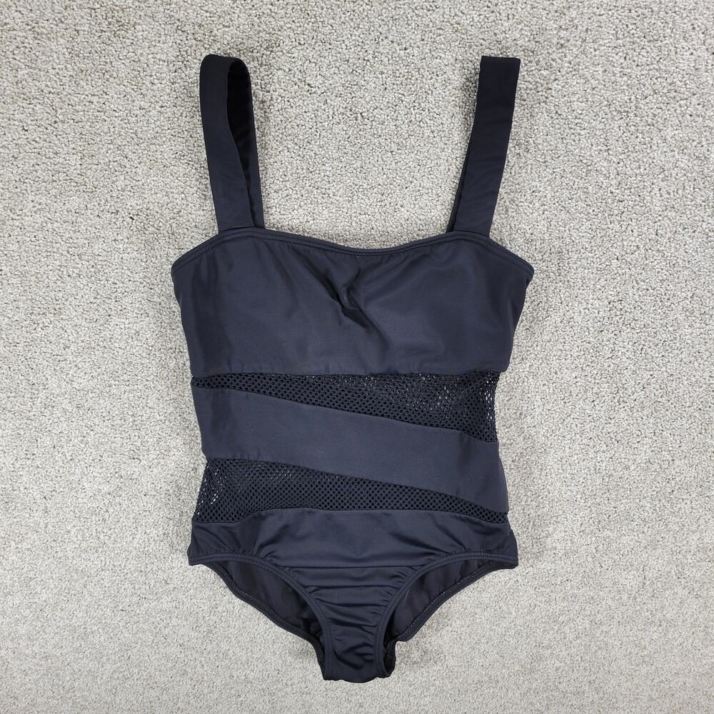 Carmen Marc Valvo Spliced One Piece Womens 6 Black Cutout Mesh Panels Swimwear